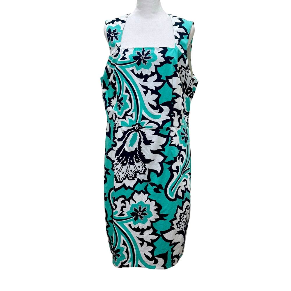 Banana Republic Milly Collection Eden Rock Printed Dress Teal Lined Size 14